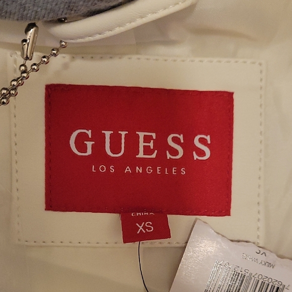 Guess Cream and Gray Leather Jacket with Modern Design - Picture 2 of 12